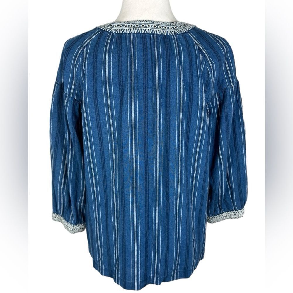 Massimo Dutti Blue Chambray Striped Embroidered Blouse Top - Picture 3 of 5